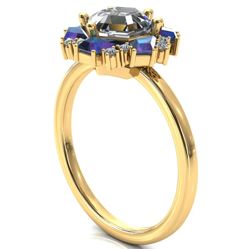 7.0mm Hexagon Center Kite Cut Alexandrite Cluster Halo Ring