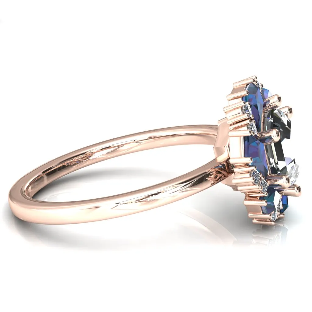7.0mm Hexagon Center Kite Cut Alexandrite Cluster Halo Ring