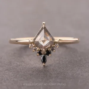 .75 Carat Salt and Pepper Kite Diamond Engagement Ring, Ombre Ava Setting, 14k Yellow Gold