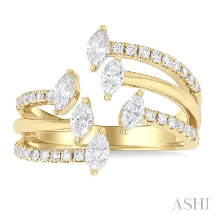 7/8 ctw Three-Way Split Marquise and Round Cut Diamond Fashion Open Ring in 14K Yellow Gold
