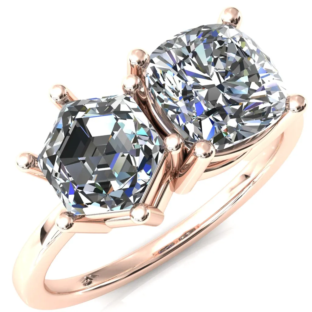 7mm Cushion & 7mm Hexagon Two-Stone Center Toi Et Moi Ring