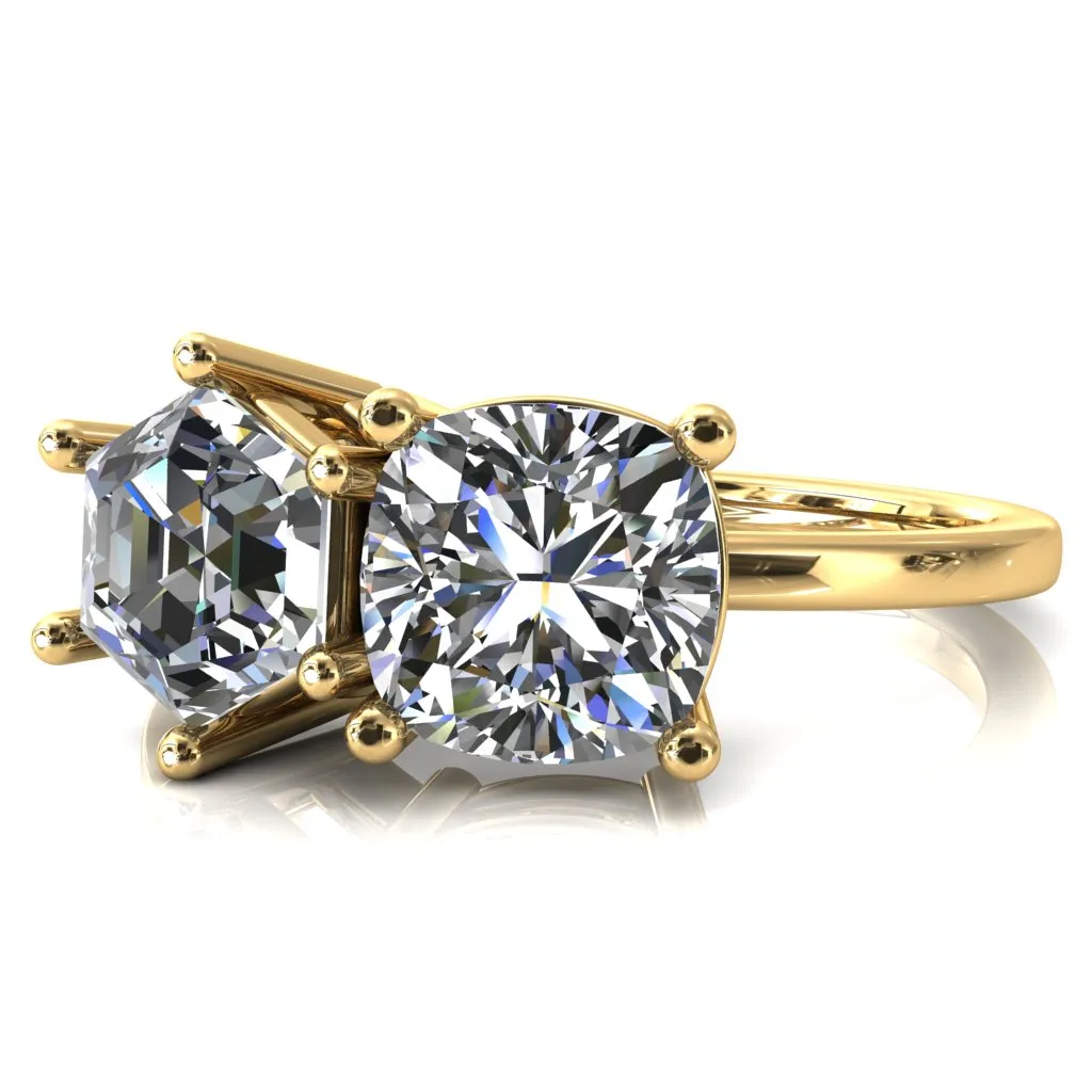 7mm Cushion & 7mm Hexagon Two-Stone Center Toi Et Moi Ring