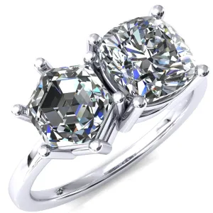 7mm Cushion & 7mm Hexagon Two-Stone Center Toi Et Moi Ring