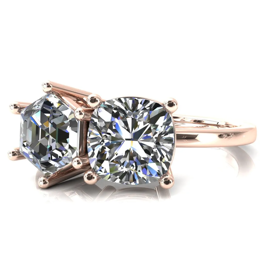 7mm Cushion & 7mm Hexagon Two-Stone Center Toi Et Moi Ring