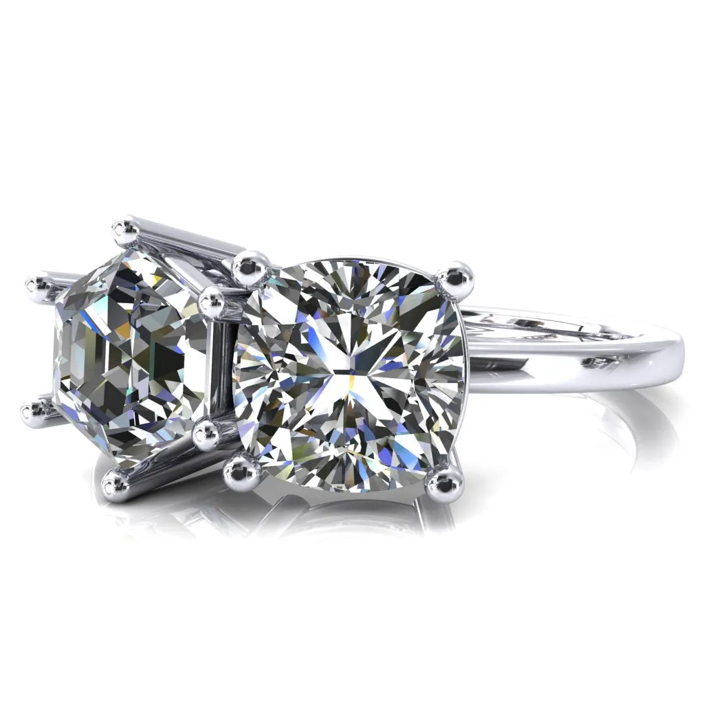 7mm Cushion & 7mm Hexagon Two-Stone Center Toi Et Moi Ring