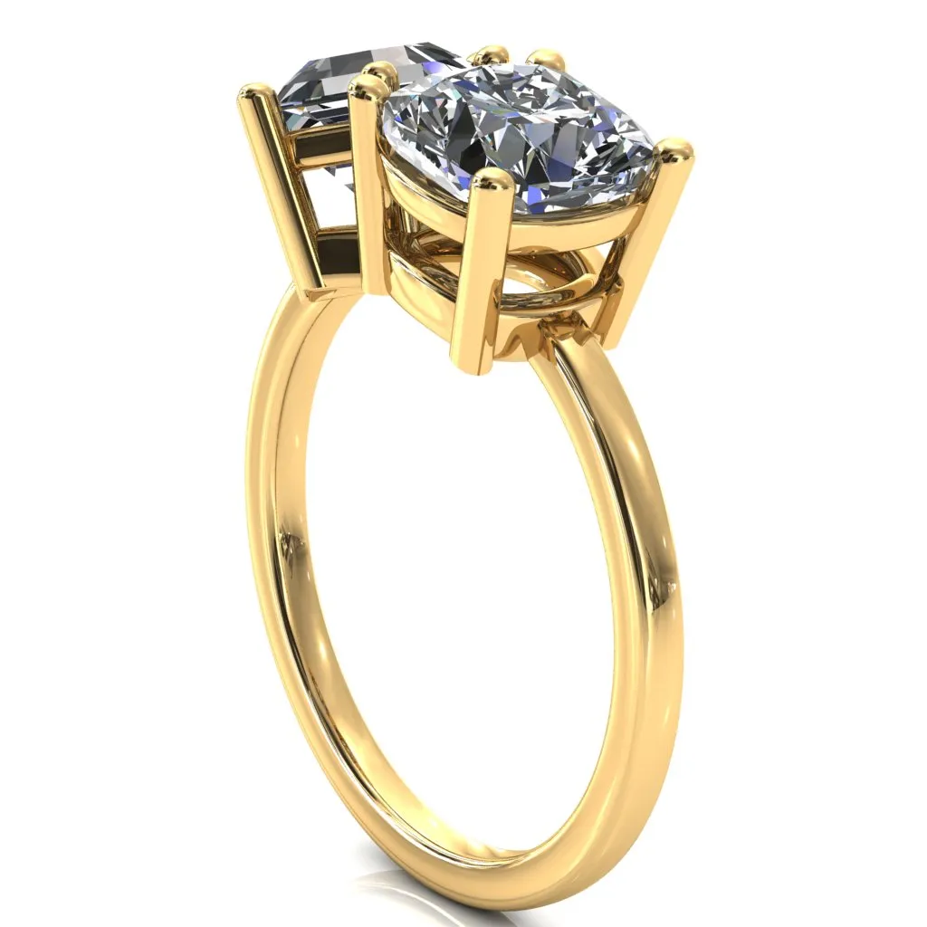 7mm Cushion & 7mm Hexagon Two-Stone Center Toi Et Moi Ring
