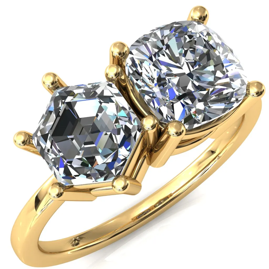 7mm Cushion & 7mm Hexagon Two-Stone Center Toi Et Moi Ring