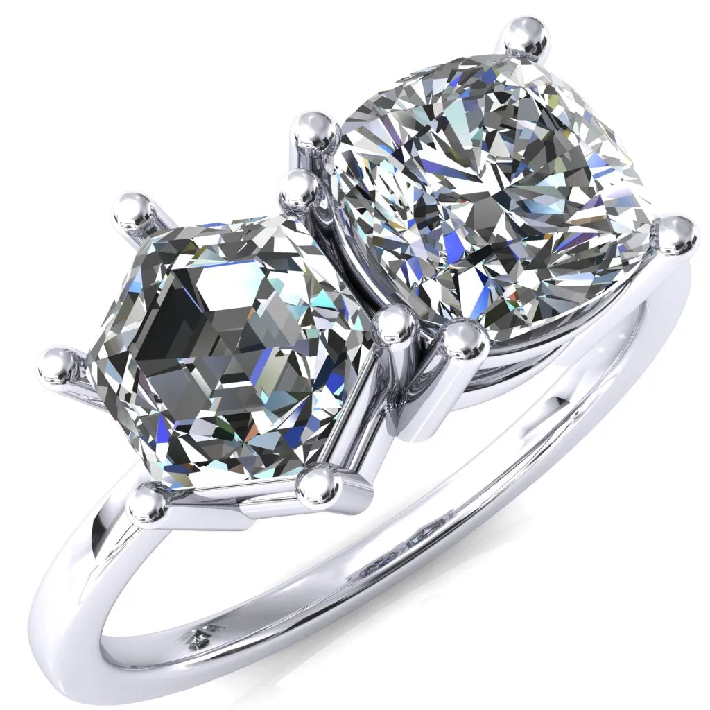 7mm Cushion & 7mm Hexagon Two-Stone Center Toi Et Moi Ring