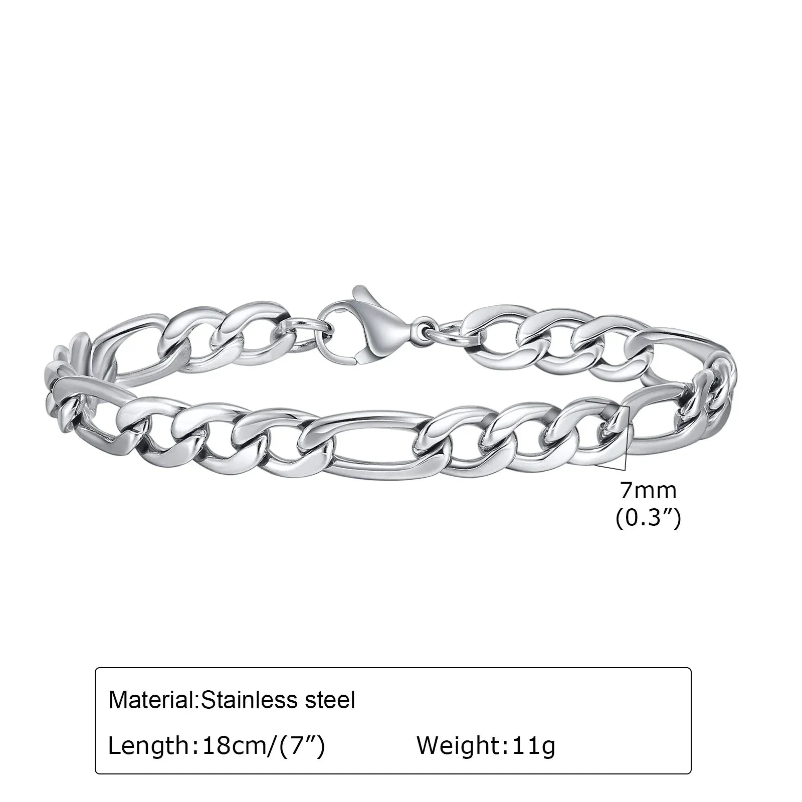 7mm/9mm Figaro Chain Bracelets for Men Male