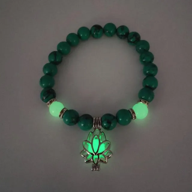 8mm Natural Stone Beads Luminous Lotus Pendant Bracelet