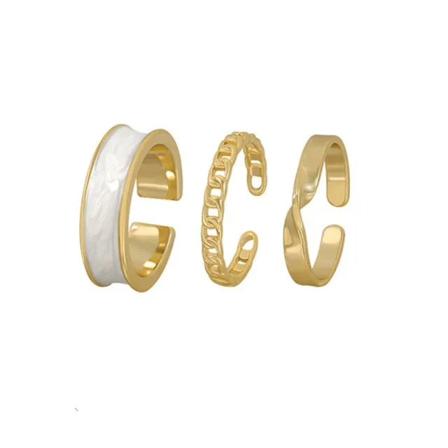 8pcs Punk Gold Color Round Hollow Geometric Rings Set