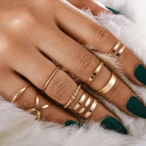 8pcs Punk Gold Color Round Hollow Geometric Rings Set