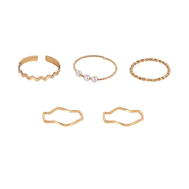 8pcs Punk Gold Color Round Hollow Geometric Rings Set