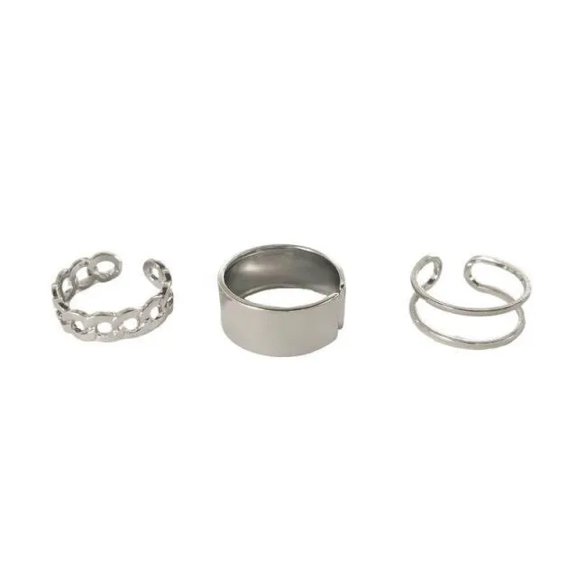 8pcs Punk Gold Color Round Hollow Geometric Rings Set