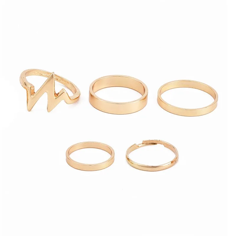 8pcs Punk Gold Color Round Hollow Geometric Rings Set