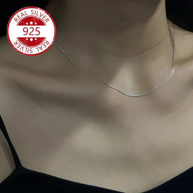 925 Silvery Low Allergy Pendant Thin Chain Necklace