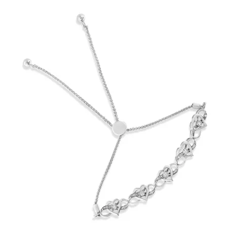 .925 Sterling Silver Diamond Accent Interlocking Infinity and Heart 4”-10” Adjustable Bolo Tennis Bolo Bracelet (H-I Color, I2-I3 Clarity)