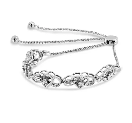 .925 Sterling Silver Diamond Accent Interlocking Infinity and Heart 4”-10” Adjustable Bolo Tennis Bolo Bracelet (H-I Color, I2-I3 Clarity)