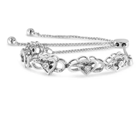 .925 Sterling Silver Diamond Accent Interlocking Infinity and Heart 4”-10” Adjustable Bolo Tennis Bolo Bracelet (H-I Color, I2-I3 Clarity)