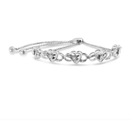 .925 Sterling Silver Diamond Accent Interlocking Infinity and Heart 4”-10” Adjustable Bolo Tennis Bolo Bracelet (H-I Color, I2-I3 Clarity)
