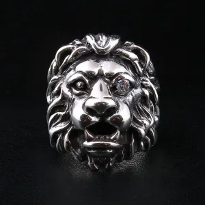 925 Sterling Silver Diamond Eye Lion Head Ring