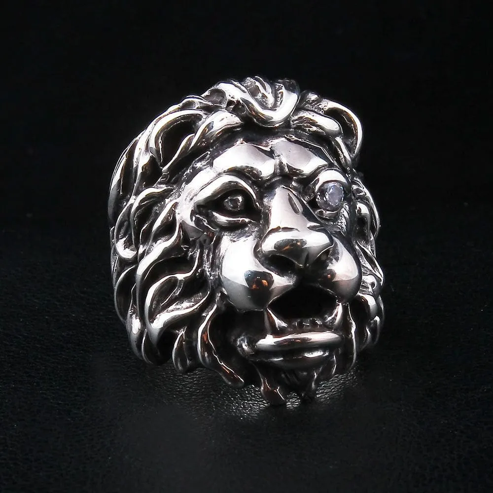 925 Sterling Silver Diamond Eye Lion Head Ring