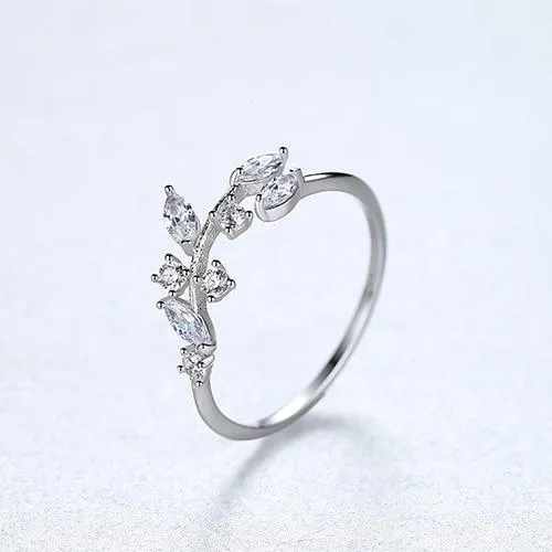 925 Sterling Silver Handmade Olive Leaf Rings for Women Exquisite CZ Stone Adjustable Open Ring Silver  Luxury Jewelry