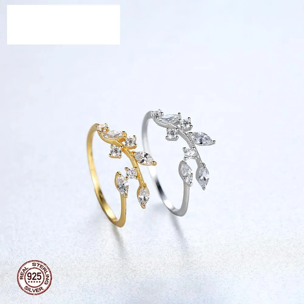 925 Sterling Silver Handmade Olive Leaf Rings for Women Exquisite CZ Stone Adjustable Open Ring Silver  Luxury Jewelry