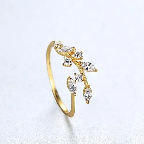 925 Sterling Silver Handmade Olive Leaf Rings for Women Exquisite CZ Stone Adjustable Open Ring Silver  Luxury Jewelry