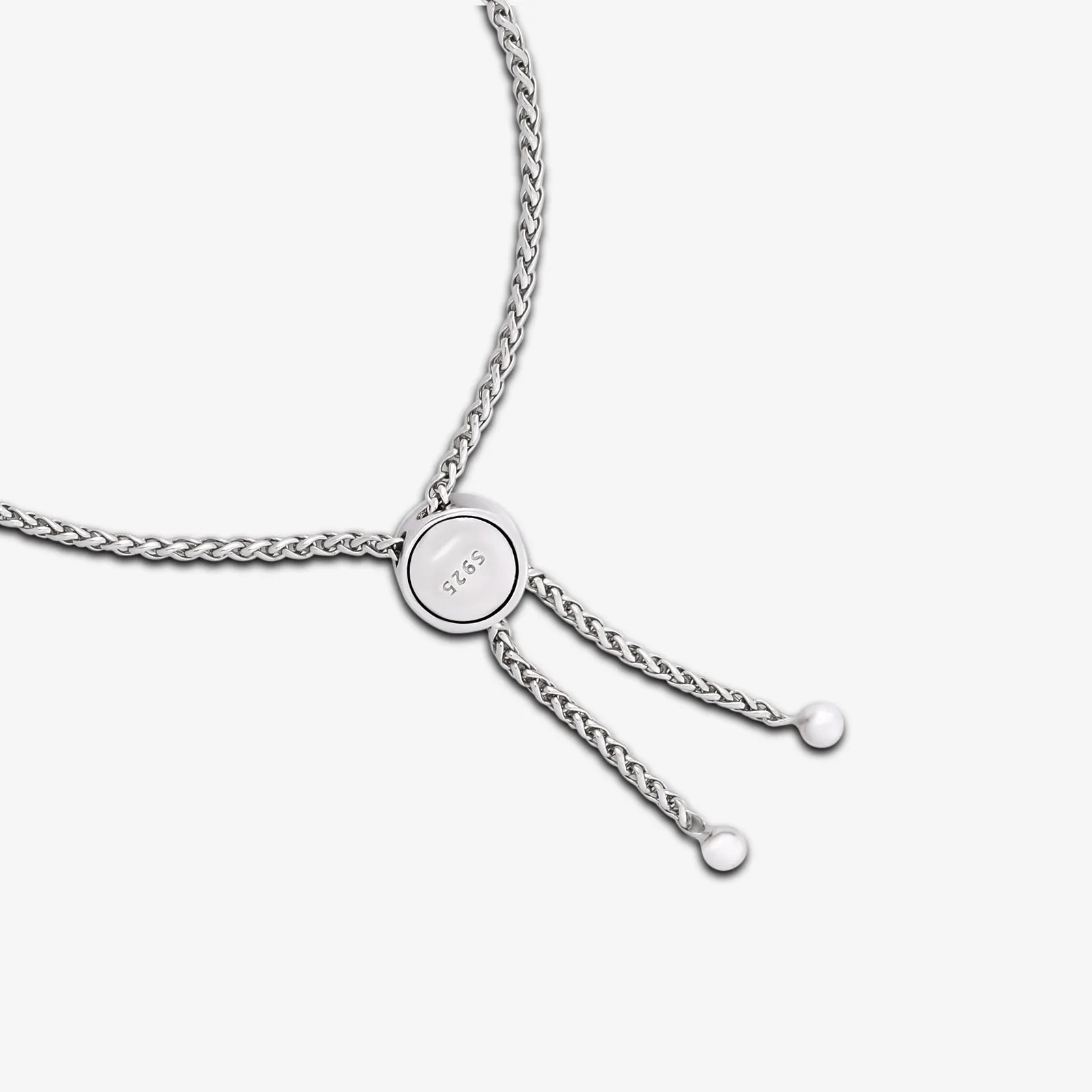 925 Sterling Silver White and Blue Zirconia Heart Chain Bracelet