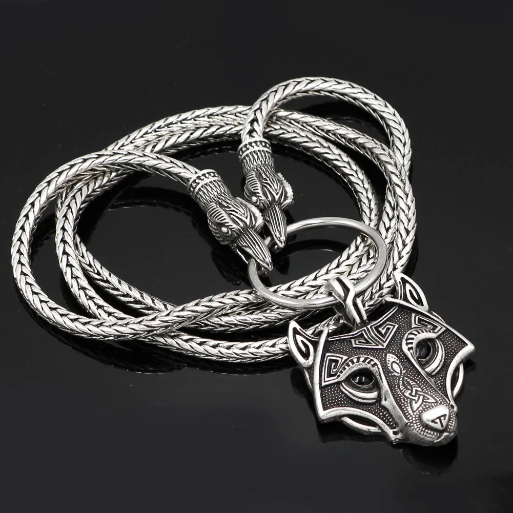 A Norse Viking Metal Cord Odin's Ravens Of Thor's Wolf Necklace NLID006