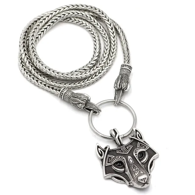 A Norse Viking Metal Cord Odin's Ravens Of Thor's Wolf Necklace NLID006