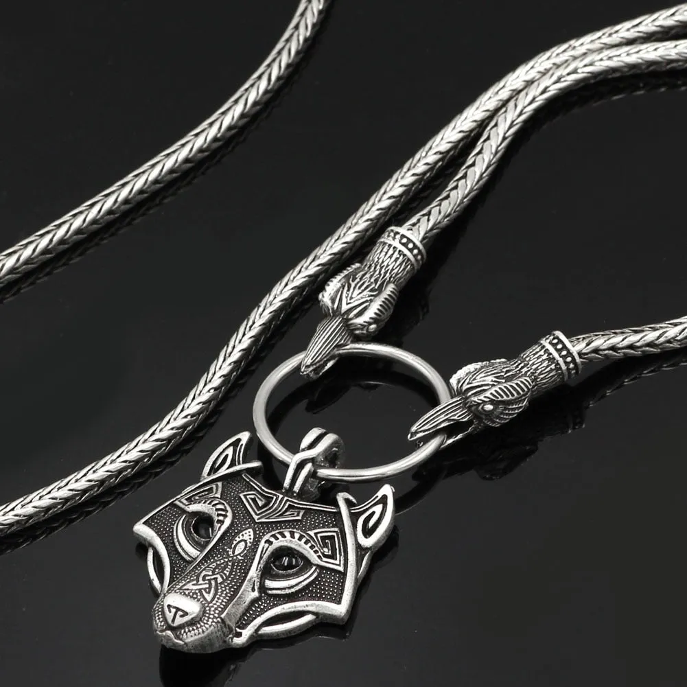 A Norse Viking Metal Cord Odin's Ravens Of Thor's Wolf Necklace NLID006