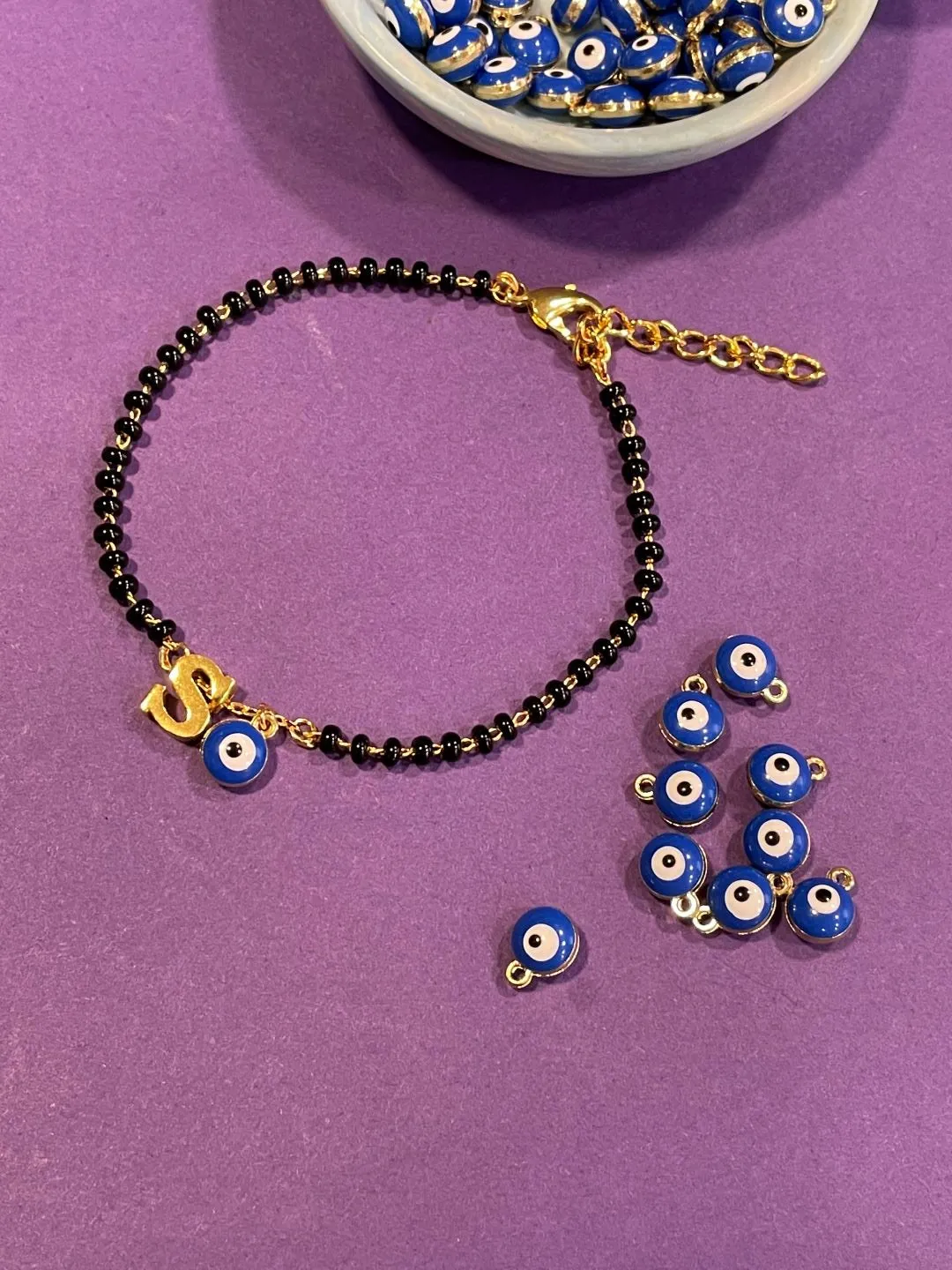 A-Z Letter Double Line Mangalsutra Bracelet With Evil Eye