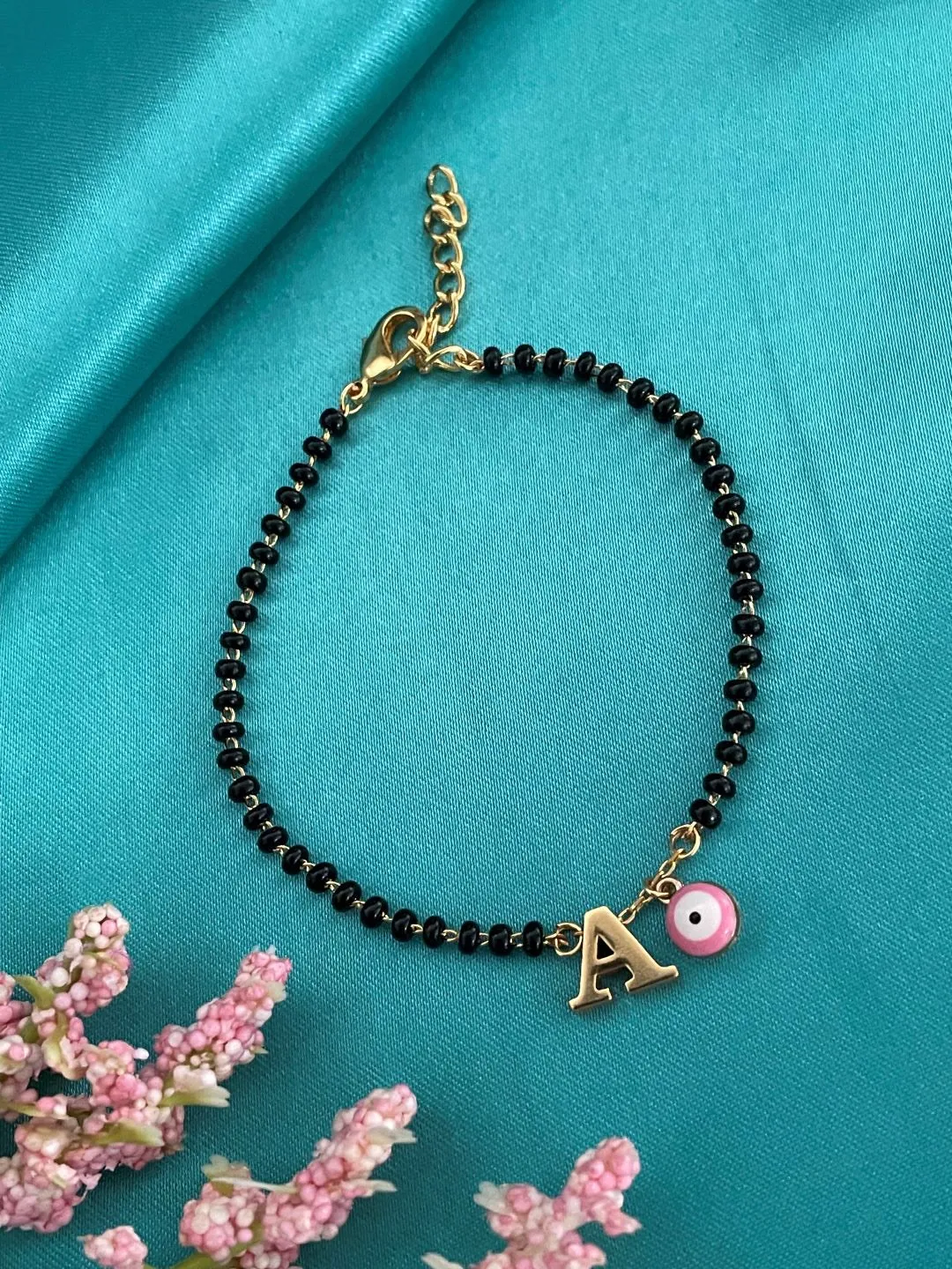 A-Z Letter Double Line Mangalsutra Bracelet With Evil Eye