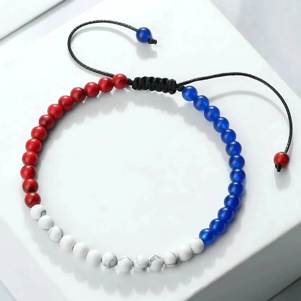 Adjustable 4mm Beads Palestine Flag Bracelet Natural Stone Malachite Country Flags Color Russia France Mexico Bangl Jewelry Gift