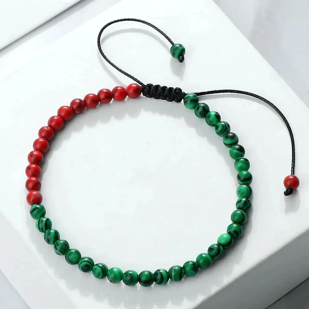 Adjustable 4mm Beads Palestine Flag Bracelet Natural Stone Malachite Country Flags Color Russia France Mexico Bangl Jewelry Gift