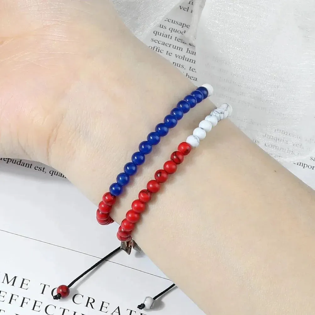 Adjustable 4mm Beads Palestine Flag Bracelet Natural Stone Malachite Country Flags Color Russia France Mexico Bangl Jewelry Gift