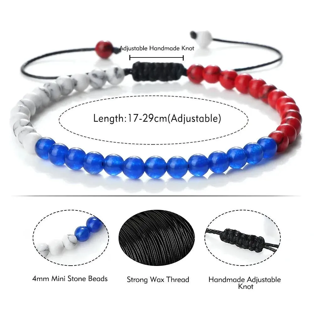 Adjustable 4mm Beads Palestine Flag Bracelet Natural Stone Malachite Country Flags Color Russia France Mexico Bangl Jewelry Gift