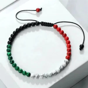 Adjustable 4mm Beads Palestine Flag Bracelet Natural Stone Malachite Country Flags Color Russia France Mexico Bangl Jewelry Gift