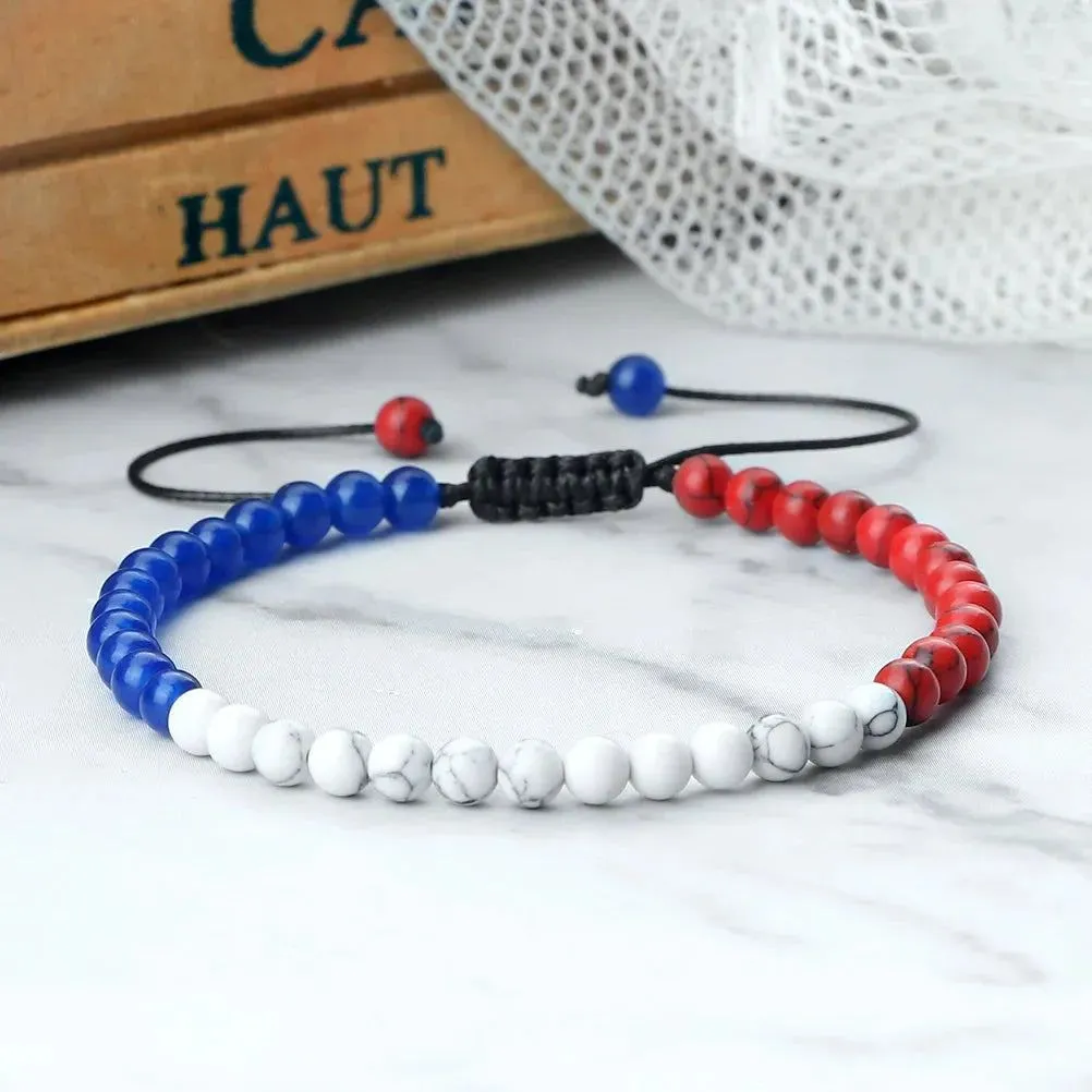 Adjustable 4mm Beads Palestine Flag Bracelet Natural Stone Malachite Country Flags Color Russia France Mexico Bangl Jewelry Gift