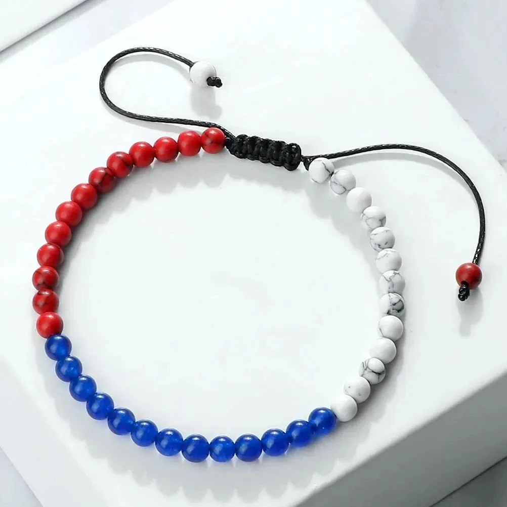 Adjustable 4mm Beads Palestine Flag Bracelet Natural Stone Malachite Country Flags Color Russia France Mexico Bangl Jewelry Gift