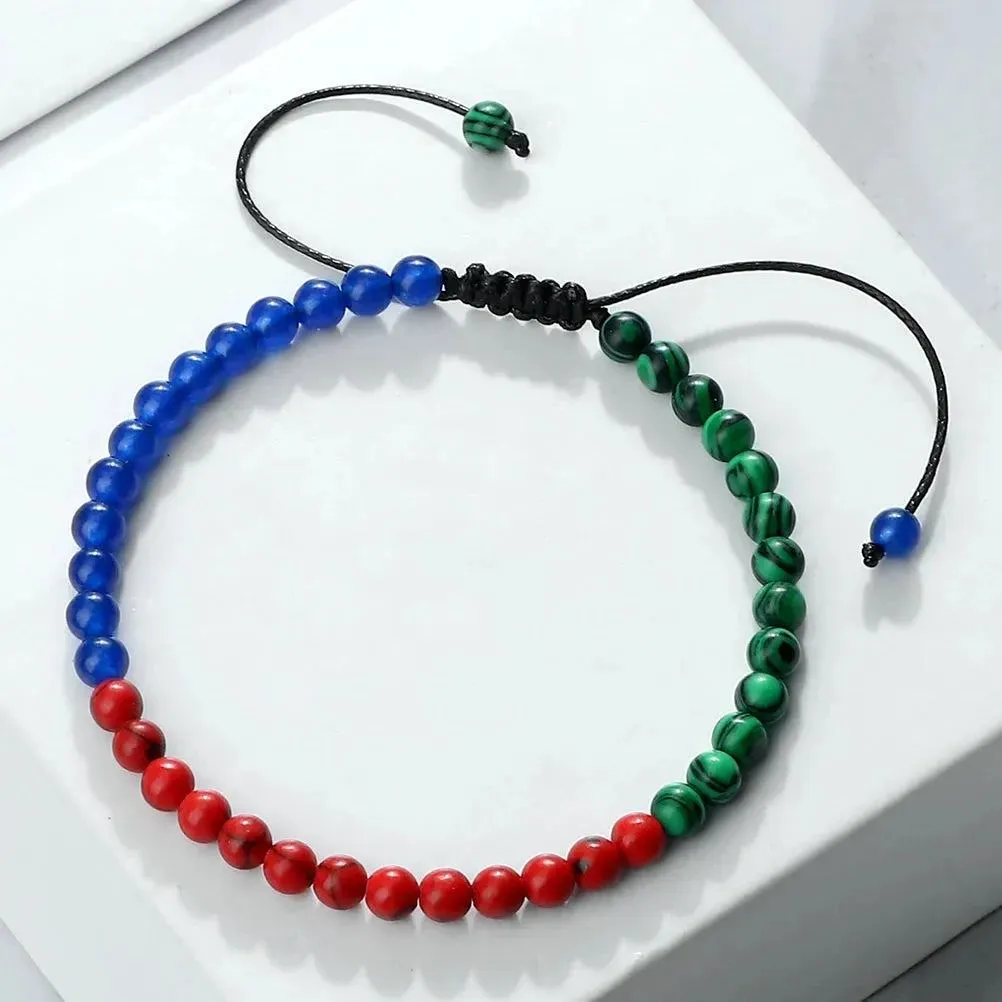 Adjustable 4mm Beads Palestine Flag Bracelet Natural Stone Malachite Country Flags Color Russia France Mexico Bangl Jewelry Gift