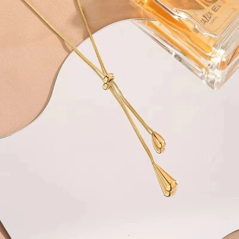 Adjustable Pull Droplet Lariat Necklace and Earrings