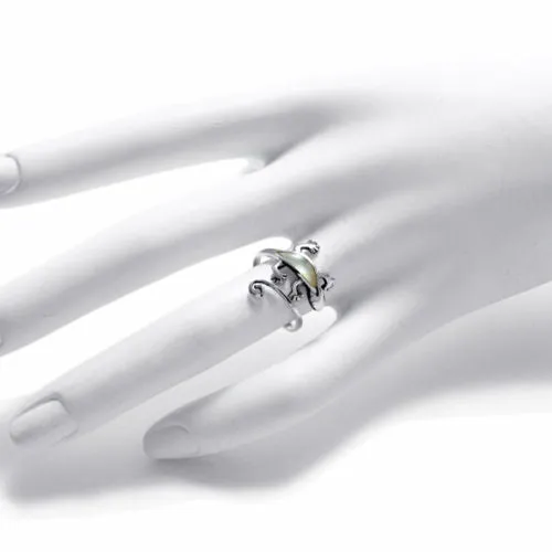 Adorable Gecko Lizard Wrap Ring with Luminous Mother of Pearl Inlay in Sterling Silver.