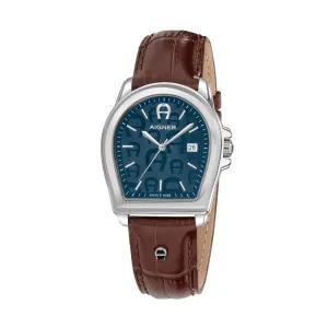 Aigner Verona Gents Blue Dial Stainless Steel Case Brown Leather Strap Watch