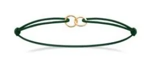 Aime-Toi 18ct Gold Plated Interlocking Rings Green Cord Bracelet