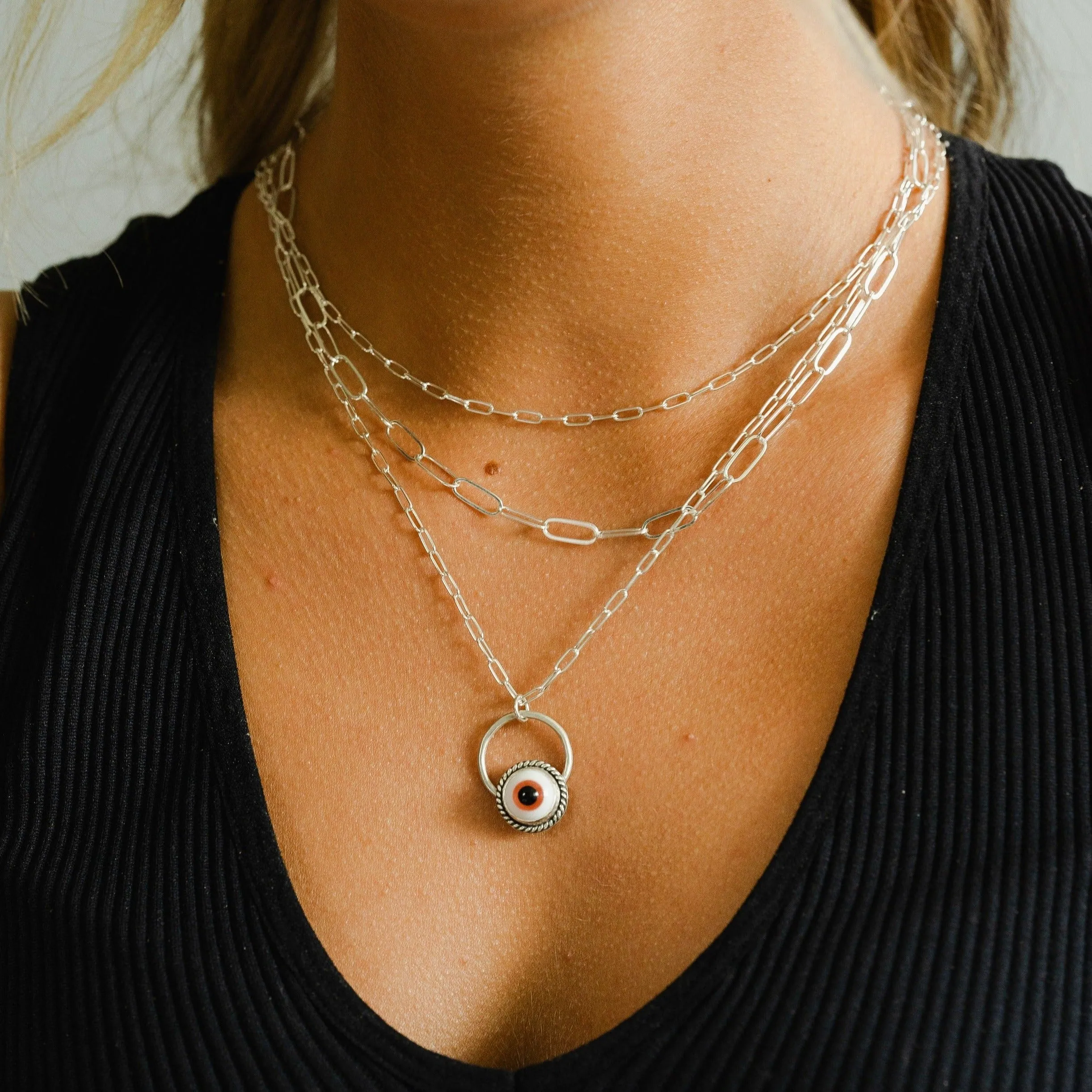 All Seeing Purple Eyeball Necklace in Sterling Silver: Spooky Necklace