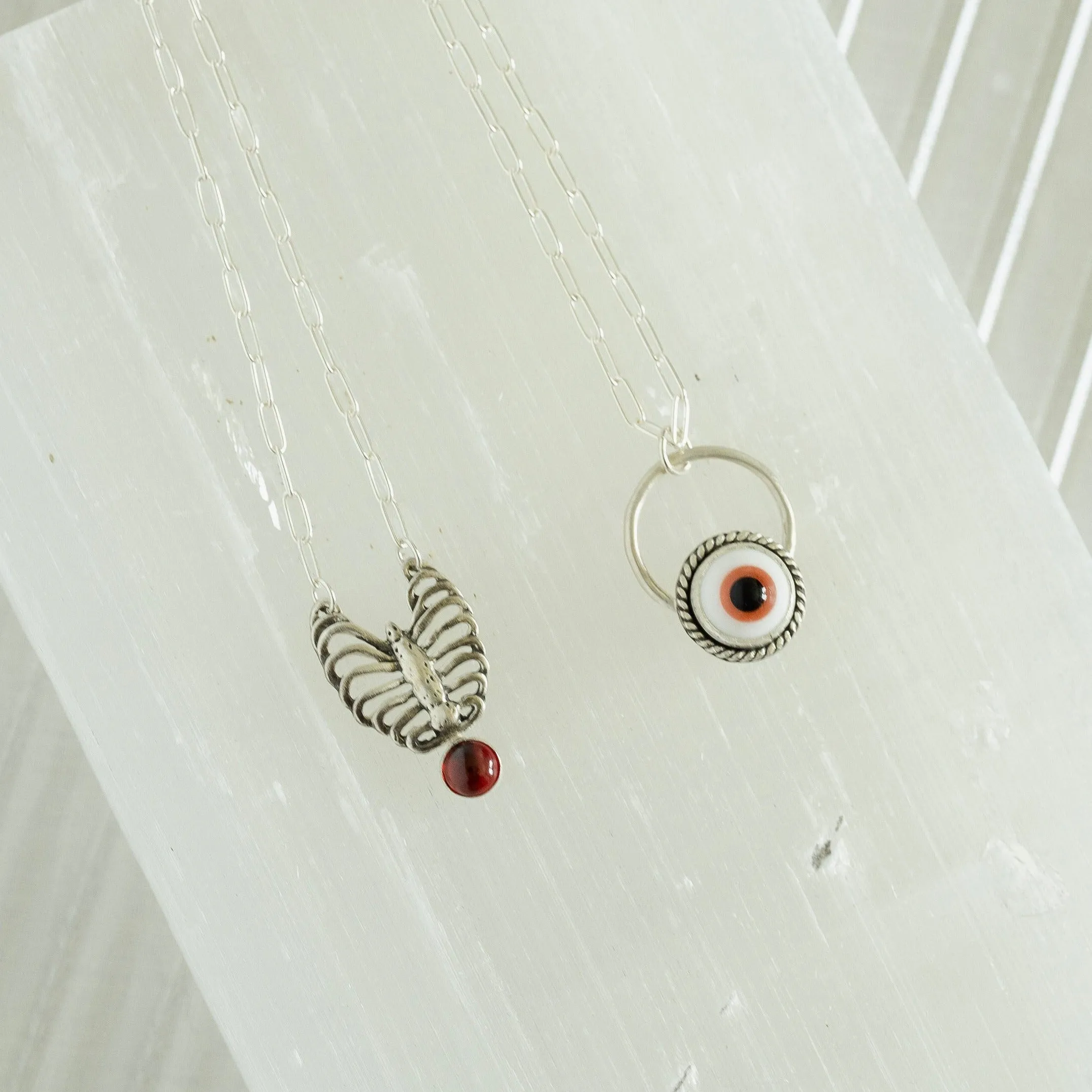 All Seeing Purple Eyeball Necklace in Sterling Silver: Spooky Necklace