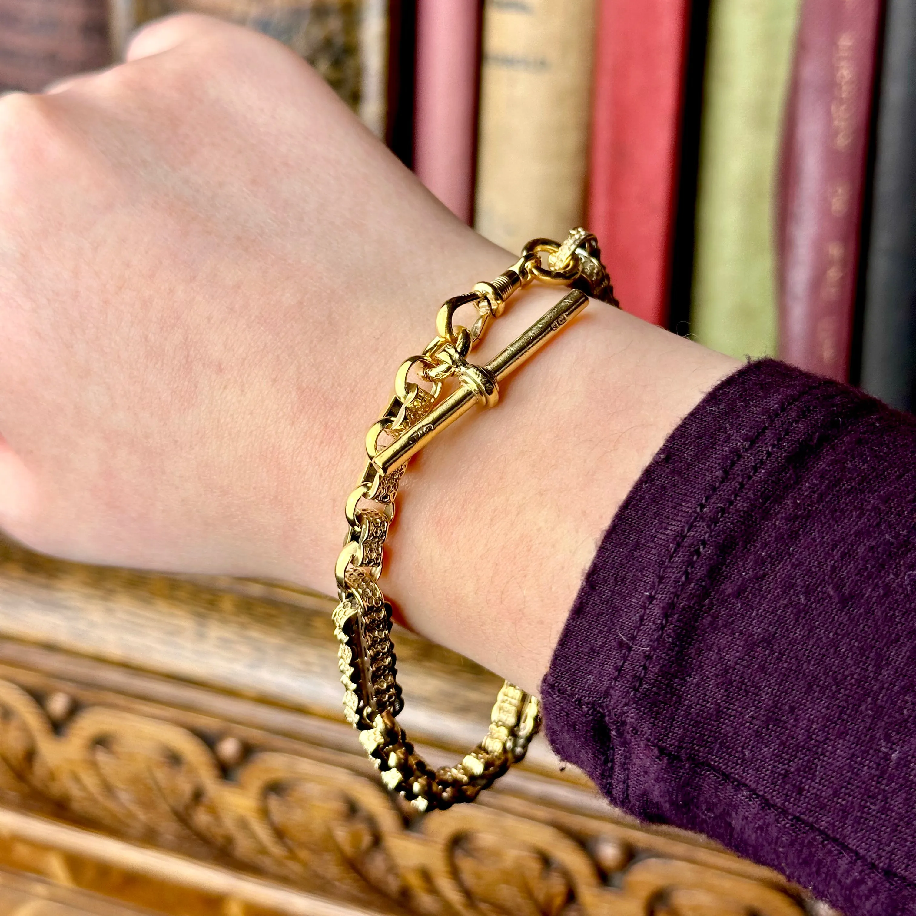 Antique Edwardian Albert Chain Bracelet Silver Gold Gilt Dated 1901